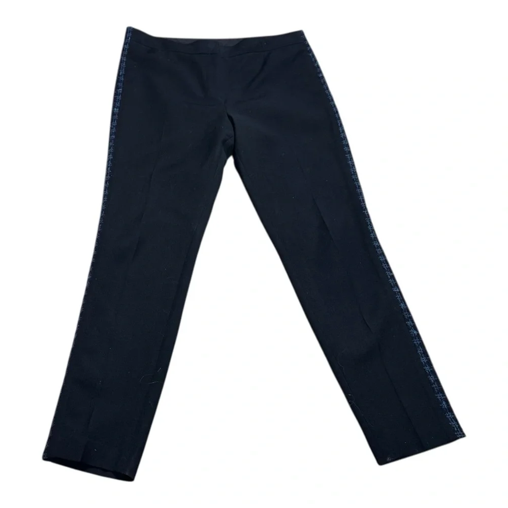 Tory Burch Tobie Wool Blend Pants With Blue Tweed Tuxedo Stripe Quiet Luxury